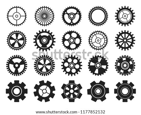 Cogwheel flat machine gear icon. Set of black machine gear on a white background: wheel cogwheel vector, set of gear wheels, collection of vector gear