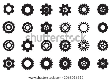 Cogwheel flat machine gear icon. Set of black machine gears on a white background: wheel vector, gear wheel set, vector gear collection