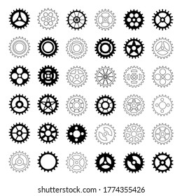 Icono del engranaje de la máquina de ruedas planas.Colección del engranaje vectorial. Conjunto de engranajes de la máquina negra sobre un fondo blanco
