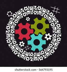 Cogwheel flat symbol on dark background. Vector illustration