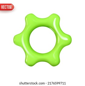 Cogwheel gear green color. Cog wheels setting system. Realistic 3d design In plastic cartoon style. Icon isolated on white background. Vector illustration