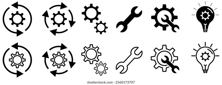 Cogwheel (gear) icons. Collection of symbols - the setting for web sites and applications, repair and maintenance, transmission etc. Vector illustration