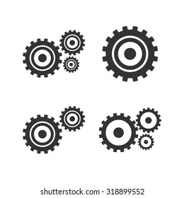 Cogwheel gear icons. Mechanism symbol. Website or App settings sign. Working process performance. Flat icons on white. Vector