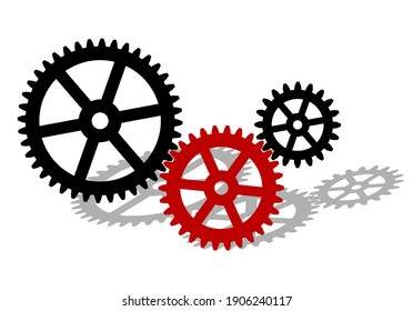 Cogwheel Gear Mechanism.
Black silhouette gears on a white background. Vector illustration.