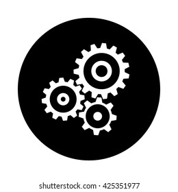 Cogwheel gear mechanism circle icon. Black, round, minimalist icon isolated on white background. Mechanism simple silhouette. Web site page and mobile app design vector element.