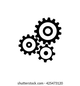 Cogwheel gear mechanism icon. Black, minimalist icon isolated on white background. Mechanism simple silhouette. Web site page and mobile app design vector element.