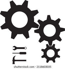 Cogwheel Gear Mechanism And Tools Vector Settings Vector Icon Illustration.
