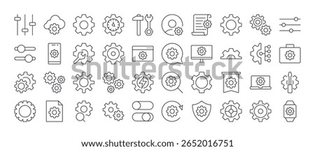 Cogwheel and Gear Outline Simple Linear Image Collection. Editable Stroke. Perfect for Web Sites, Books, Cards, Apps 