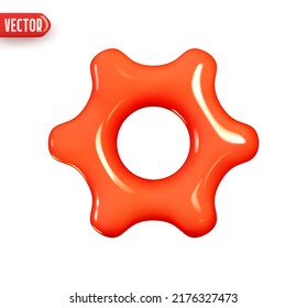 Cogwheel gear red color. Cog wheels setting system. Realistic 3d design In plastic cartoon style. Icon isolated on white background. Vector illustration