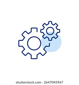 Cogwheel gear. System integration, process synchronization, mechanical coordination, dual configuration, collaborative operation. Pixel perfect, editable stroke vector icon