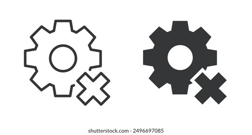Cogwheel, gear thin line and glyph solid icons