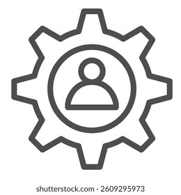 Cogwheel gear with user profile line icon, repair service concept. Vector graphics. User custom settings sign on white background, outline style icon for mobile or web design