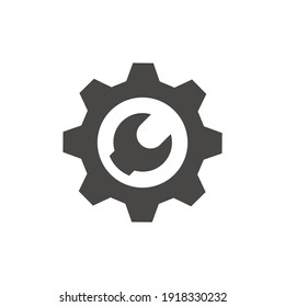Rueda de coñac o engranaje con icono del vector de llave. Rueda de marcha, spanner o símbolo de soporte técnico.