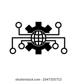 cogwheel with globe and electric circuit icon vector