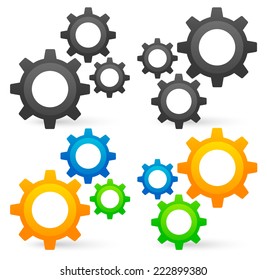 Cogwheel graphics. 2 Composition, colored, uncolored versions.
