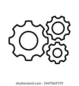 Cogwheel group line icon. Three cogs mechanism factory vector illustration. Industrial machine and engine sign. Clockwork technology symbol. Settings or teamwork web pictogram isolated.