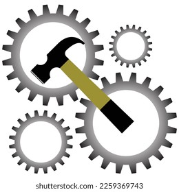  Cogwheel and Hammer icon. adjustment  repairs  technical service or support. Service Tools vector icon on white background.