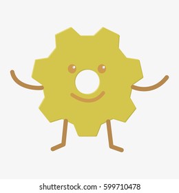 Cogwheel happy characters. Isolated on white background. Flat vector stock illustration