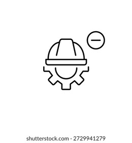 Roda dentada, chapéu duro e menos. Treinamento cancelado, trabalho de engenharia concluído. Pixel perfeito, ícone de vetor de traço editável