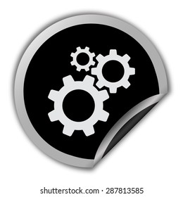 cogwheel hear mechanism icon - round vector sticker