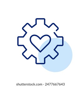 Cogwheel and heart. Emotionally intelligence in design. Human-centered engineering. Pixel perfect vector icon