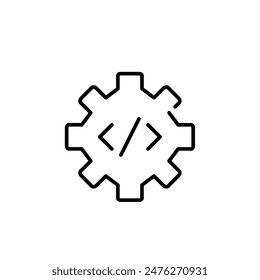 Zahnrad und HTML-Symbol. Webdesign und Website. Technische Struktur und Funktionalität. Pixel perfekt Symbol