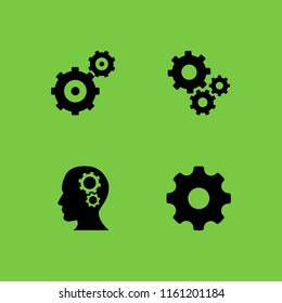 cogwheel icon. 4 cogwheel set with human head silhouette with cogwheels, gearwheels couple and gear vector icons for web and mobile app