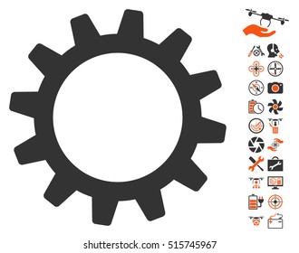 Cogwheel icon with bonus aircopter tools design elements. Vector illustration style is flat iconic symbols on white background.