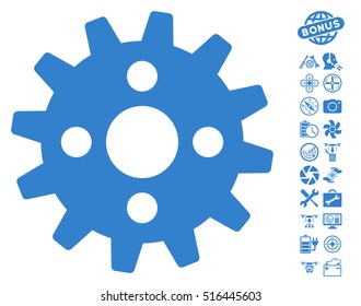 Cogwheel icon with bonus drone tools pictograph collection. Vector illustration style is flat iconic symbols on white background.