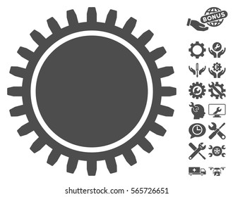 Cogwheel icon with bonus settings design elements. Vector illustration style is flat iconic gray symbols on white background.