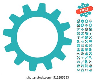 Cogwheel icon with bonus setup tools graphic icons. Vector illustration style is flat iconic grey and cyan symbols on white background.