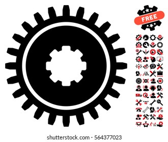 Cogwheel icon with bonus setup tools images. Vector illustration style is flat iconic intensive red and black symbols on white background.