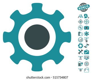 Cogwheel icon with bonus uav service symbols. Vector illustration style is flat iconic symbols on white background.