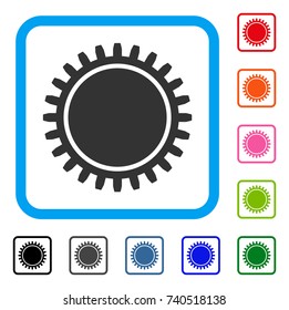 Cogwheel icon. Flat grey iconic symbol in a light blue rounded square. Black, gray, green, blue, red, orange color additional versions of Cogwheel vector. Designed for web and software UI.
