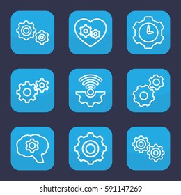 cogwheel icon. Set of 9 outline cogwheel icons such as gear
