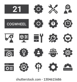 cogwheel icon set. Collection of 21 filled cogwheel icons included Cogwheel, Settings, Setting, Engineering, Configuration, Pulley