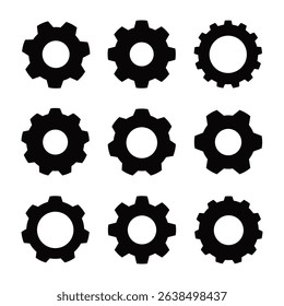 Cogwheel icon set featuring gear, cog, machinery, engineering, industrial, mechanical, technology, settings, sprocket, wheel, vector illustration. High-quality cog icons for design and automation.