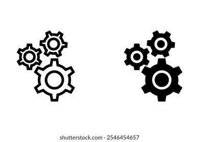 Cogwheel icon set. Line and glyph gearwheel sign. Outline cogwheel mechanism symbol. white of backgroud