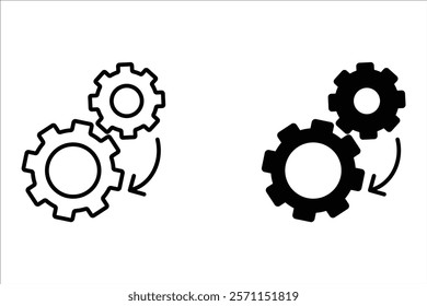 Cogwheel icon set. Line and glyph gearwheel sign. Outline cogwheel mechanism symbol
