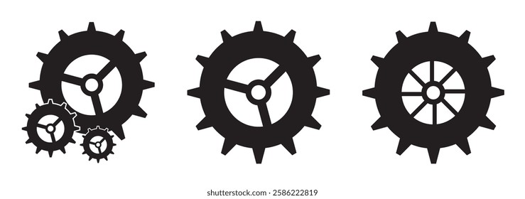 Cogwheel icon set. Line and glyph gearwheel sign. Outline cogwheel mechanism symbol