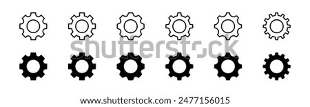 Cogwheel icon set. Line and glyph gearwheel sign. Outline cogwheel mechanism symbol