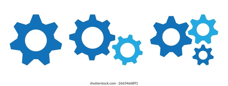 Conjunto de iconos de rueda dentada. Símbolos mecánicos y de Configuraciones. Configuraciones del sistema e íconos de engranajes. Icono de configuración. Ilustración vectorial