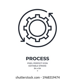 Cogwheel icon and settings concept editable stroke outline icon isolated on white background flat vector illustration. Pixel perfect. 64 x 64.