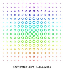 Cogwheel icon spectral halftone pattern. Vector cogwheel pictograms arranged into halftone grid with vertical spectrum gradient. Designed for backgrounds, covers and abstract concepts.