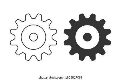 Cogwheel icon. Sprocket wheel logo. Settings button sign. Mechanic gears symbol. Black silhouette isolated on white background. Vector illustration image.