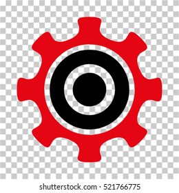 Cogwheel icon. Vector pictogram style is a flat bicolor symbol, intensive red and black colors, chess transparent background. Designed for software and web interface toolbars and menus.