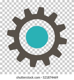 Cogwheel icon. Vector pictogram style is a flat bicolor symbol, grey and cyan colors, chess transparent background. Designed for software and web interface toolbars and menus.