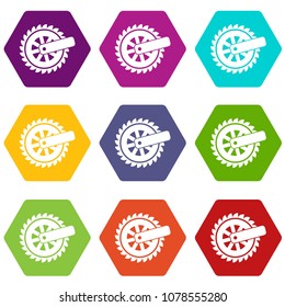 Cogwheel icons 9 set coloful isolated on white for web