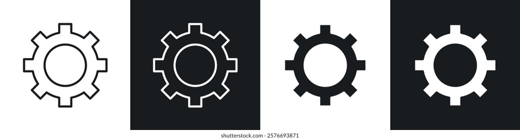 Cogwheel icons collection in black and white solid and line style