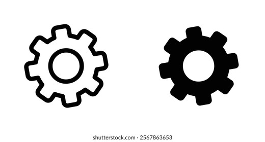 Cogwheel icons collection in Filled flat and thin line style.